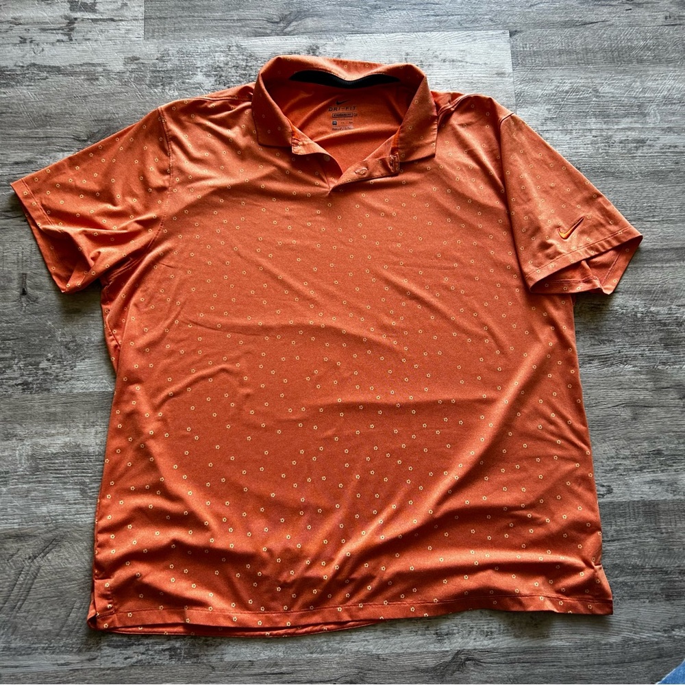 Nike Men’s Dri Fit Size XXL Polo Shirt Flowers Standard Fit Orange Short Sleeve